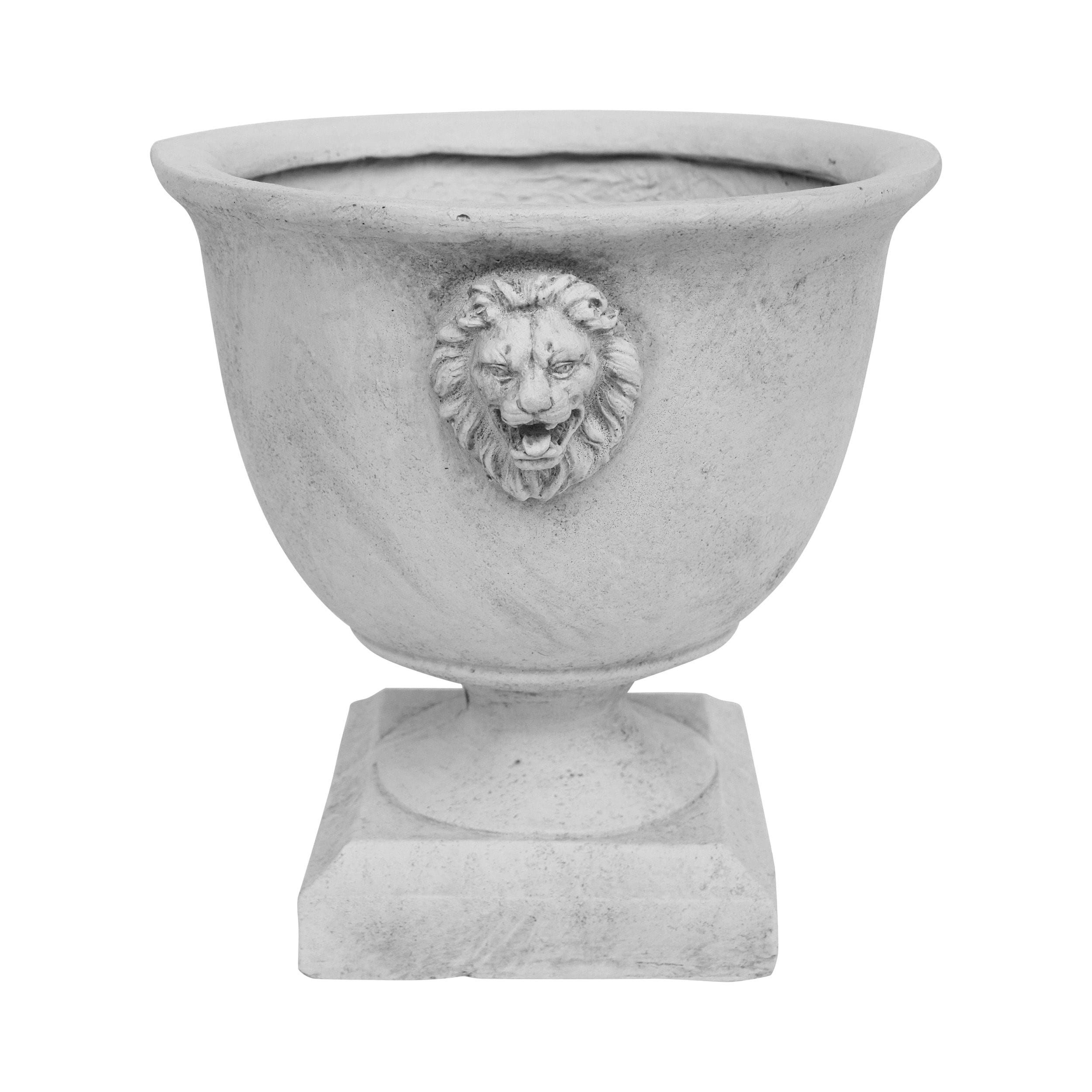 Roomfitters Decorative Lion Head Planter, Outdoor Flower Pot for Garden and Patio with Classic Urn Design, Antique White