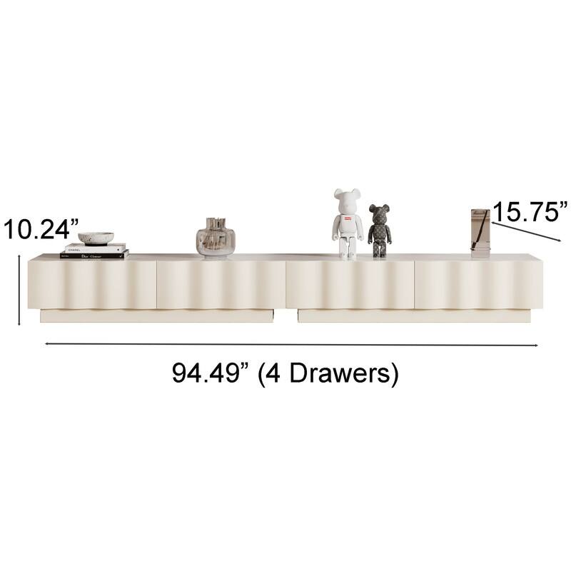 Modern Cream TV Stands with 3-6 Drawers, White Media Console with Glossy Sintered Stone Tabletop