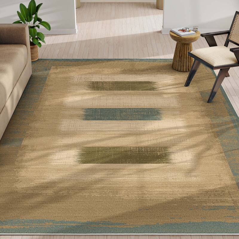 Well Woven Apollo Border Modern Abstract Flat-Weave Rug - 9' 10" x 13' - Blue - Rectangle