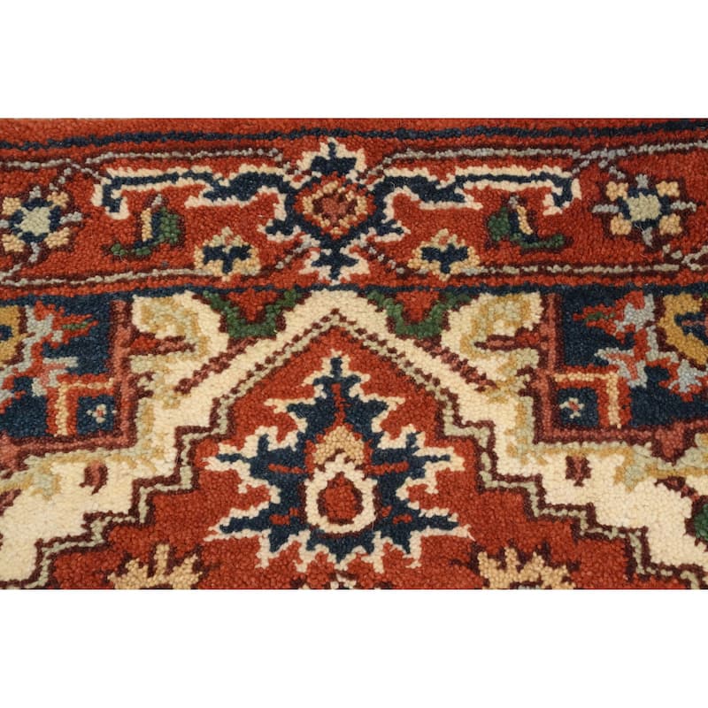 Hand Knotted Oriental 100% Wool Carpet Traditional Geometric Oranges & Rust Heriz (serapi) Area Rug - 6' 0'' X 2' 8''