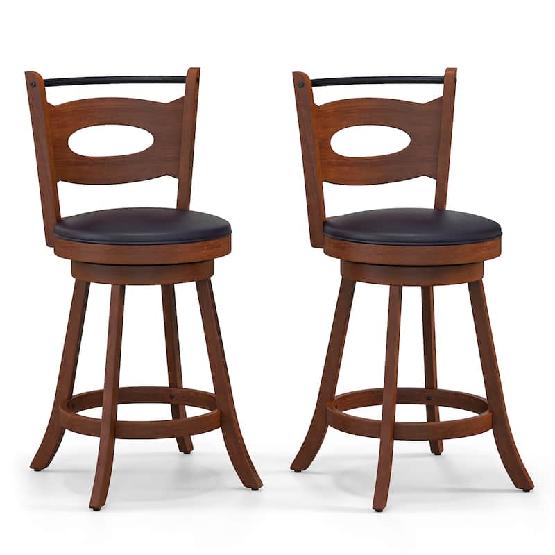 Costway Set of 2 Bar Stools Swivel Dining Chairs Solid Rubber Wood