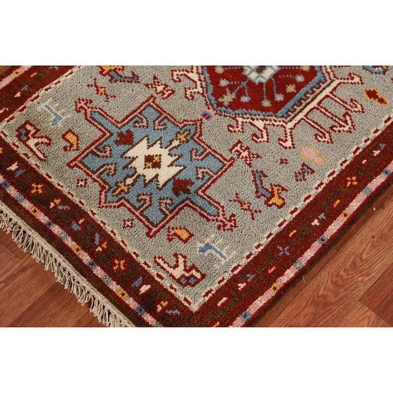 Hand Knotted Oriental 100% Wool Carpet Transitional Geometric Green Khotan Runner Rug - 9' 8'' X 2' 6''