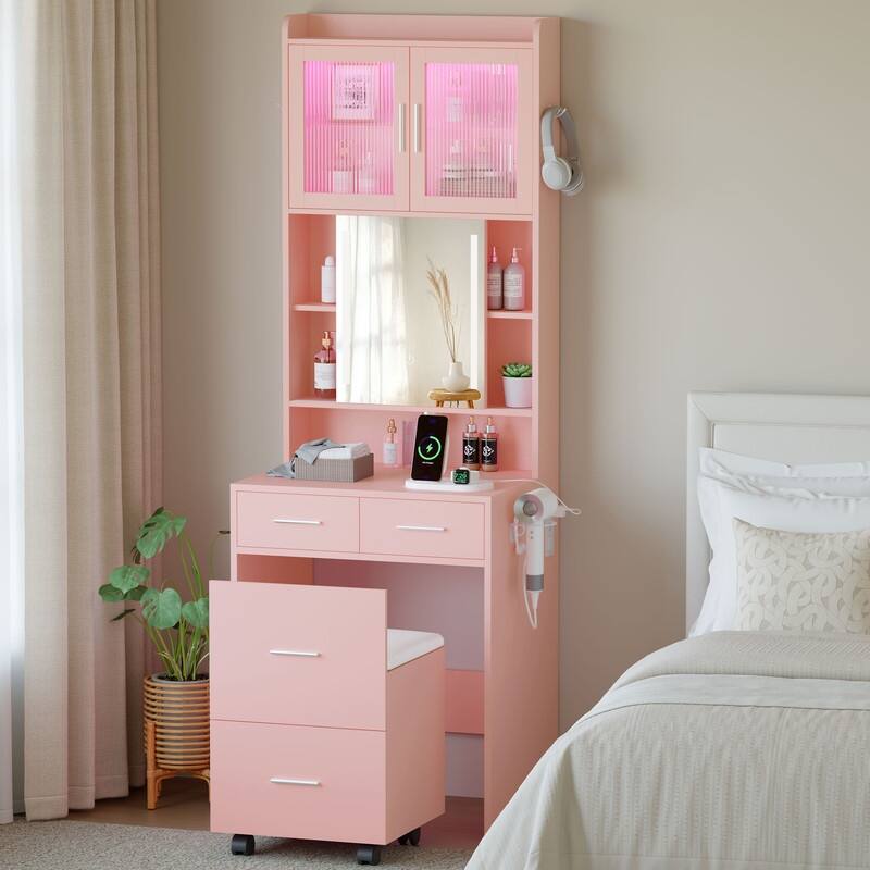 Particle Board with Textured Melamine Finish, 3-Drawer 2-Door Dressing Table Set