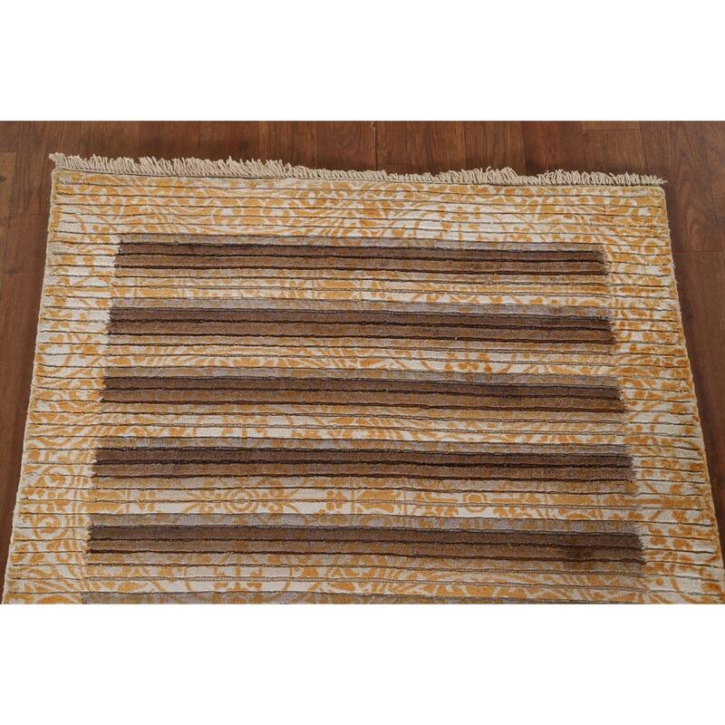 Striped Abstract Oriental Accent Rug Handmade Modern Wool Carpet - 2'9"x 4'11"