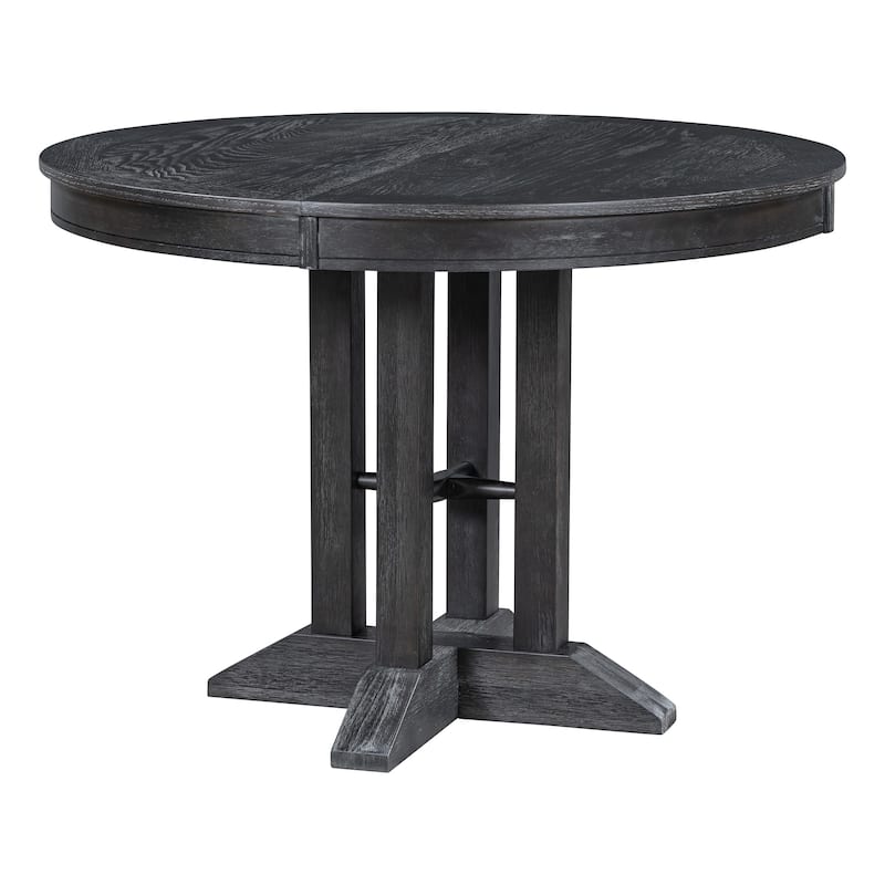 5-Piece Dining Set Extendable Round Table and 4 Upholstered Chairs Farmhouse Dining Set