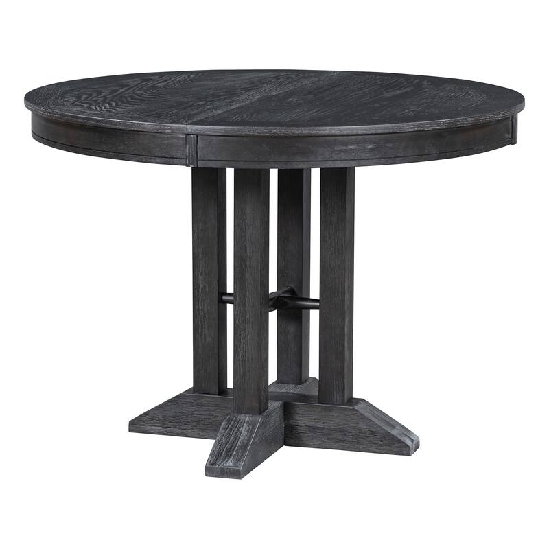 5 Piece Round Dining Table Set, Extendable Wood Kitchen Dining Table Set with Dining Table and 4 Upholstered Chairs