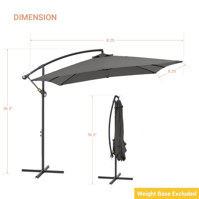 LIVOOSUN 8.2x8.2ft Offset Patio Umbrella Hanging Umbrella w/Steel Ribs