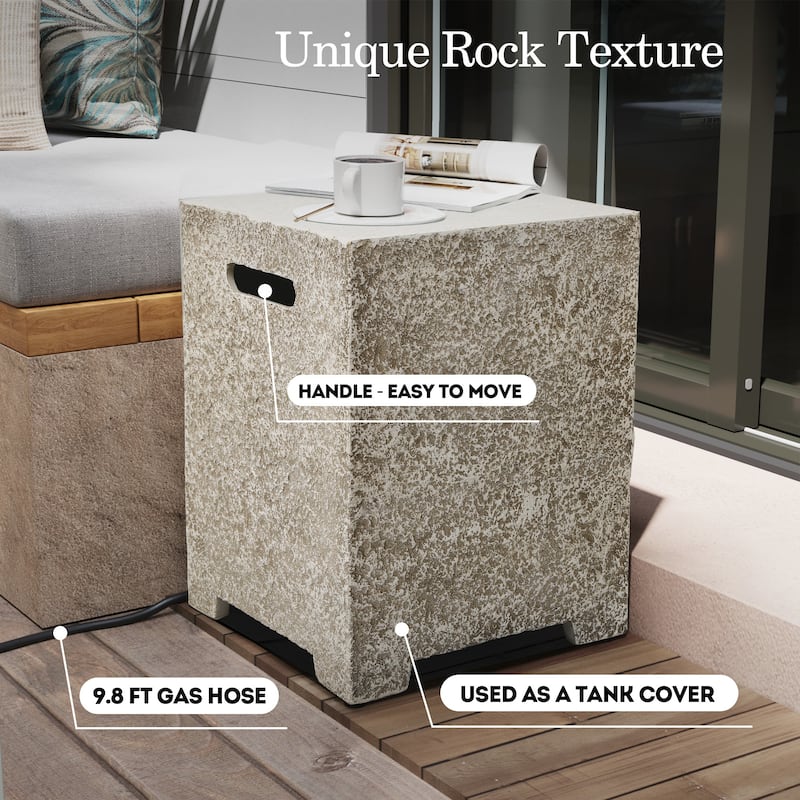 Patio Watcher 42/56in.50000-BTU Outdoor Magnesium Oxide Fire Pit Table with Gas Tank Cover and Wind Guard