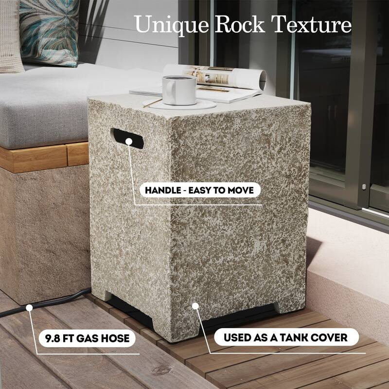 Patio Watcher 42in. Outdoor Round Magnesium Oxide Fire Pit Table with Gas Tank Cover and Wind Guard