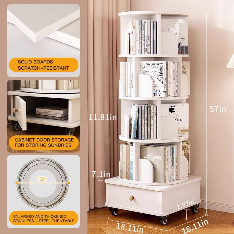 360° Creative Book Shelf Multi-Tier Bookcase with Drawers Plenty of Storage Space Easy to Move Around Suitable