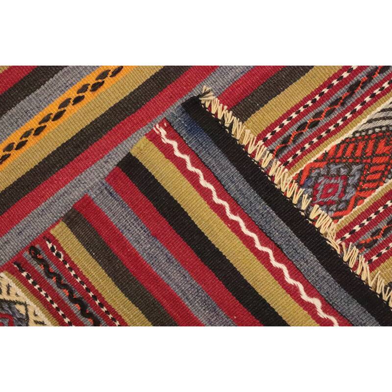 Hand Woven Oriental 100% Wool Carpet Southwestern Tribal Multi-Colored Kilim Area Rug - 8' 9'' X 5' 4''