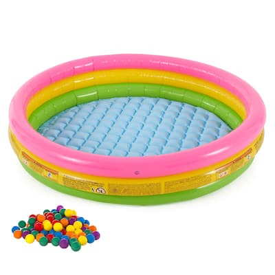 Intex Inflatable Sunset Glow Kiddie Pool with Multi-Colored Fun Ballz, 100 Pack - 3.6