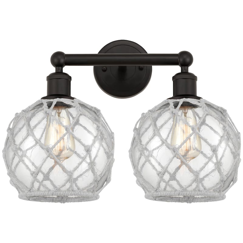 Innovations Lighting 616-2W-13-17 Farmhouse Rope Vanity Farmhouse Rope - Oil Rubbed Bronze / Clear Glass with White Rope