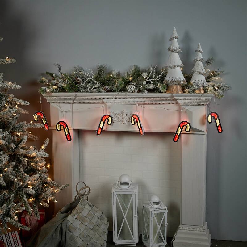 Acrylic Candy Cane Garland with Infinity Lights Festive Foam Decor - 68” x 0.5” x 7.25” (L x W x H)
