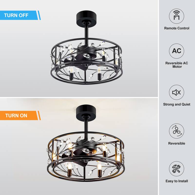 20" Modern Chandelier Caged Ceiling Fan with Light Kit and Remote