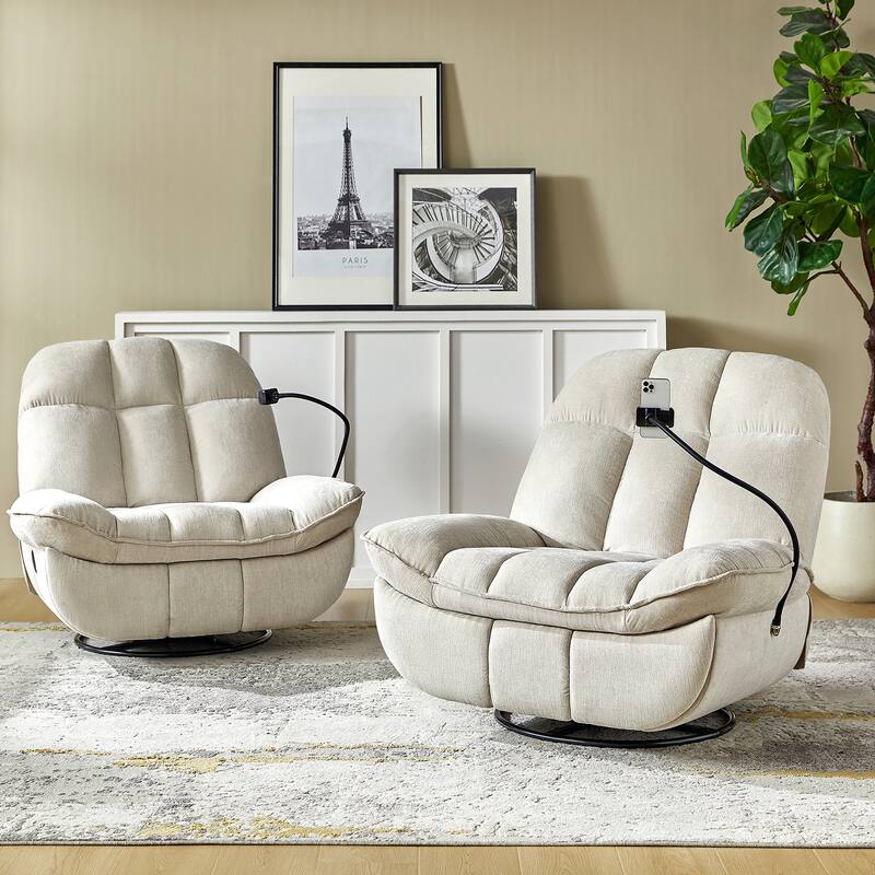 Alina Modern Manual Recliner with A Phone Holder(Set of 2) by HULALA HOME - Beige