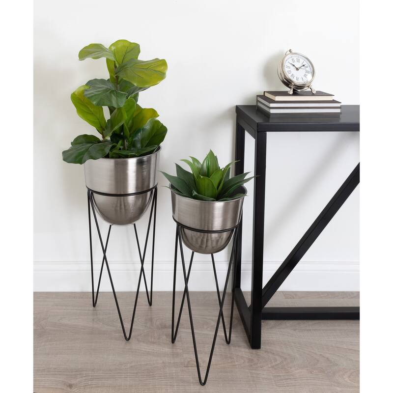 Kate and Laurel Mantua Round Metal Planter Set - 2 Piece