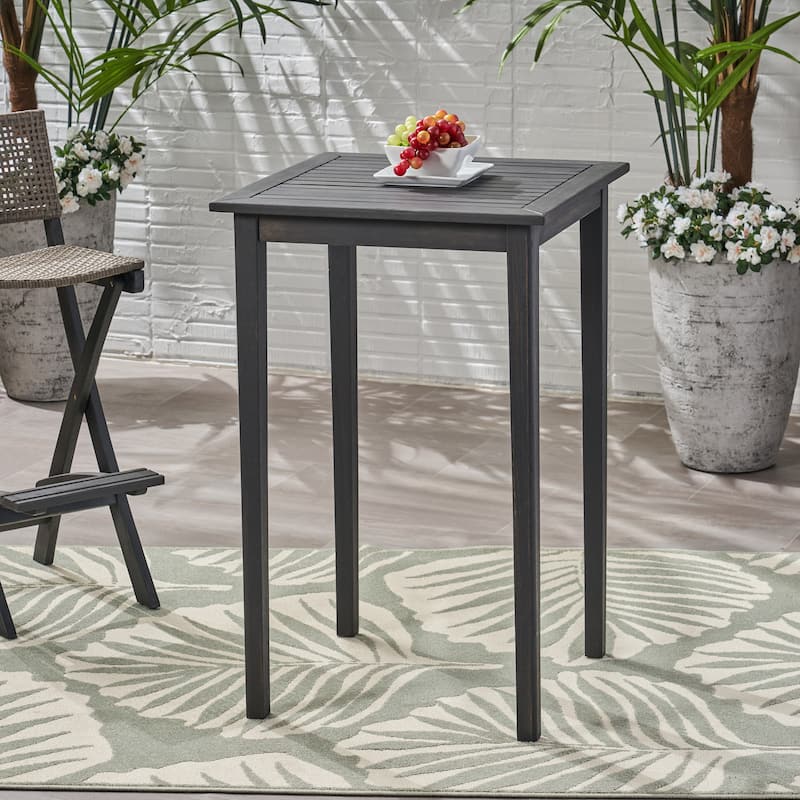 Polaris Outdoor Minimalist Square Acacia Wood Bar Table by Christopher Knight Home - 26.00" L x 26.00" W x 41.00" H - Dark Gray