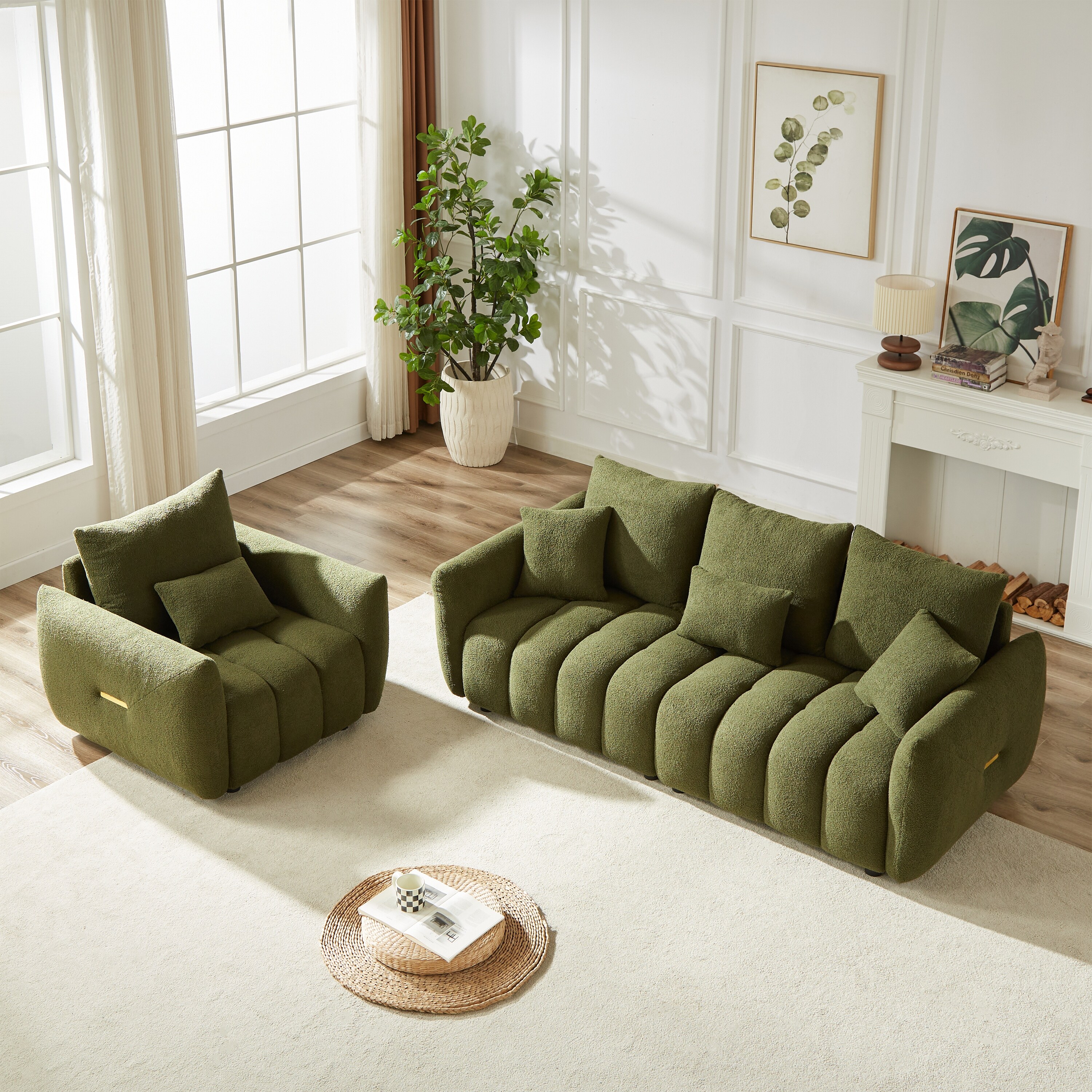 Teddy Fleece Upholstered 3-Seater Sofa and Single Sofa Set - Bed