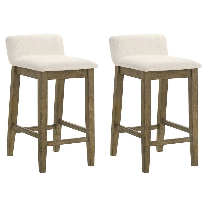 Annikah Low-Back Boucle Bar Stool, Counter Height Kitchen Barstool with Wood Legs - Set of 2 - Putty Brown - Counter Height