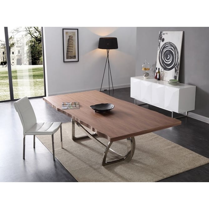 Modrest Addy Modern Walnut & Stainless Steel Dining Table