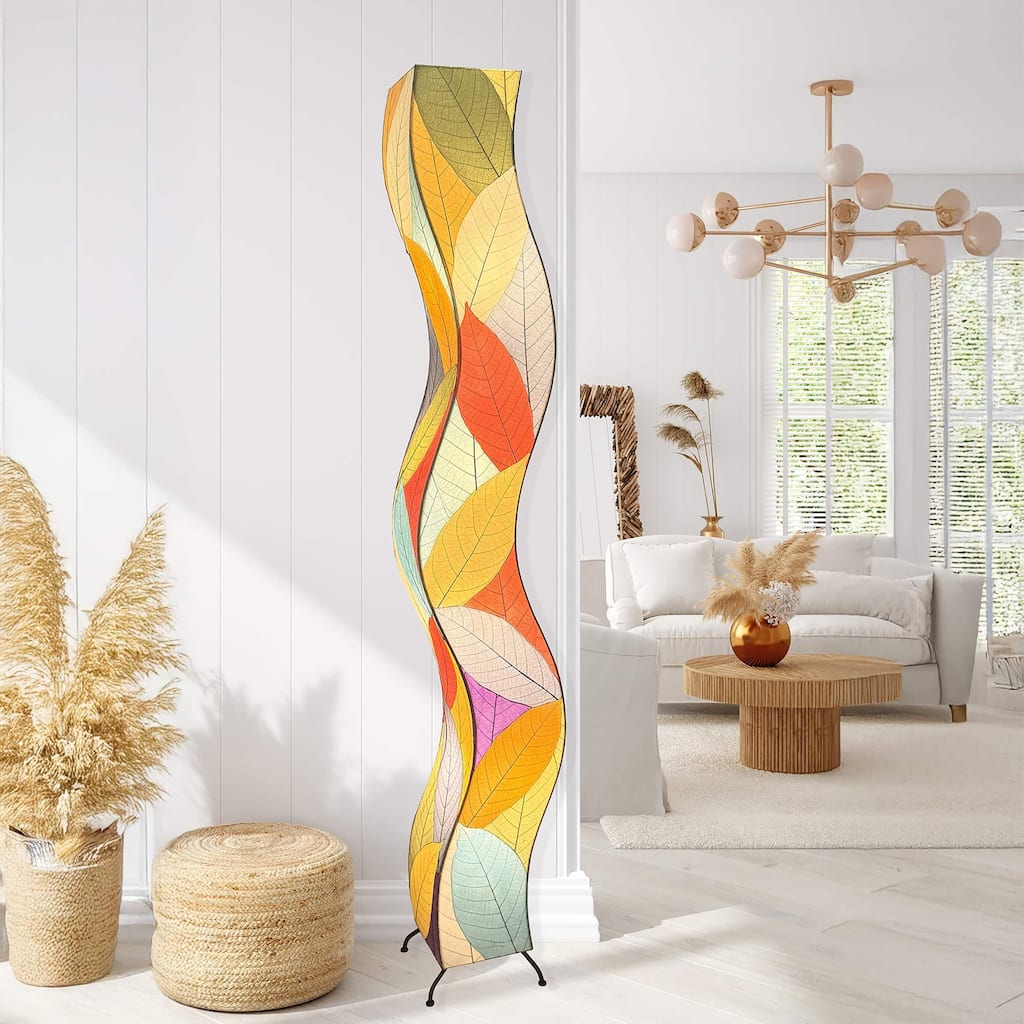 Eangee Handmade Wave Giant Floor Lamp, Cocoa Leaves Shade, 13 x 10 x 72 in.