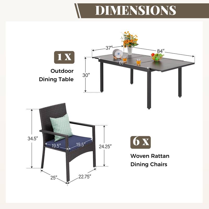 MAISON ARTS 7/9-piece Patio Dining Set, Expendable Rectangular Outdoor Dining Table with Rattan Chairs