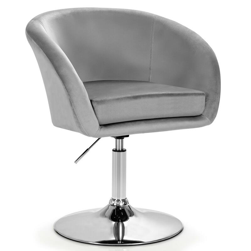 Gymax Modern Velvet Chair Height Adjustable Bar Stool Swivel Makeup - See Details - Adjustable - Grey