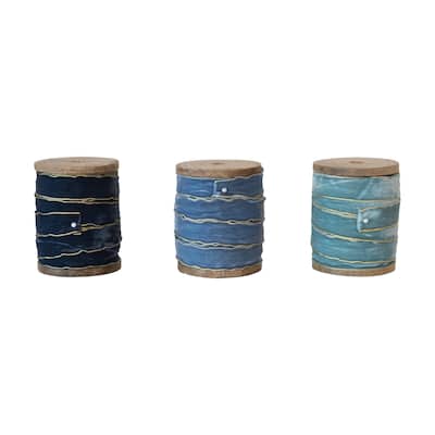 Velvet Ribbon with Metallic Edges on Wood Spool, Set of 3 - Multi