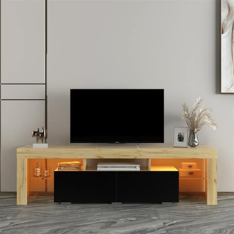 Living Room Simple Design TV Stand Cabinet,Oak,Black,20 Color LED