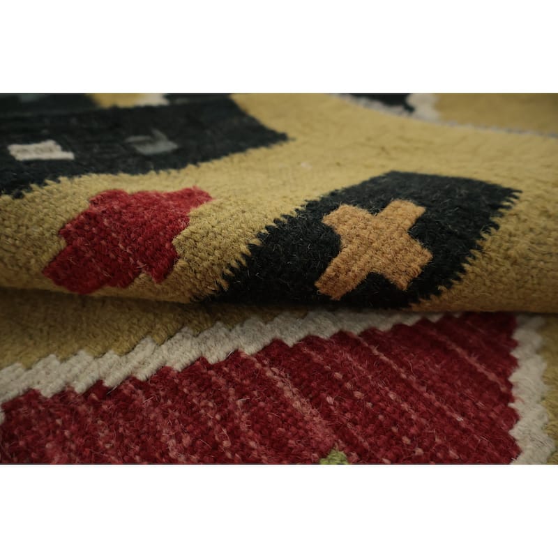 Hand Woven Oriental 100% Wool Carpet Southwestern Modern Yellow & Gold Kilim Runner Rug - 9' 10'' X 3' 0''
