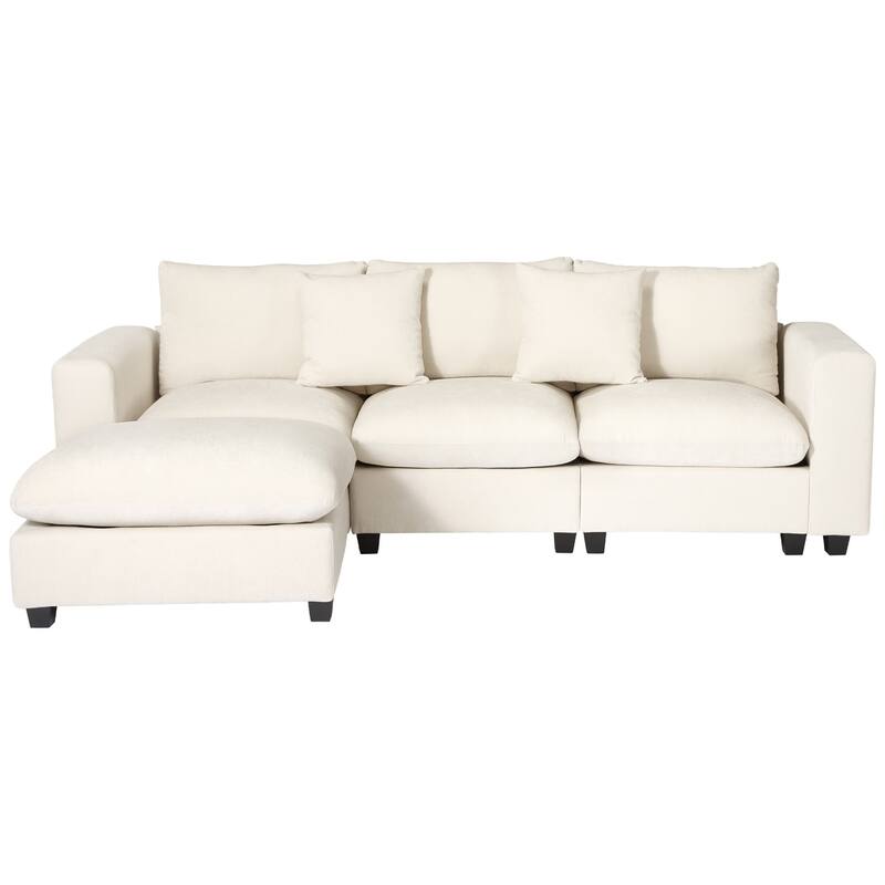 Lucca 4-Piece Chenille Upholstered Modular Sectional with USB Port - Cream