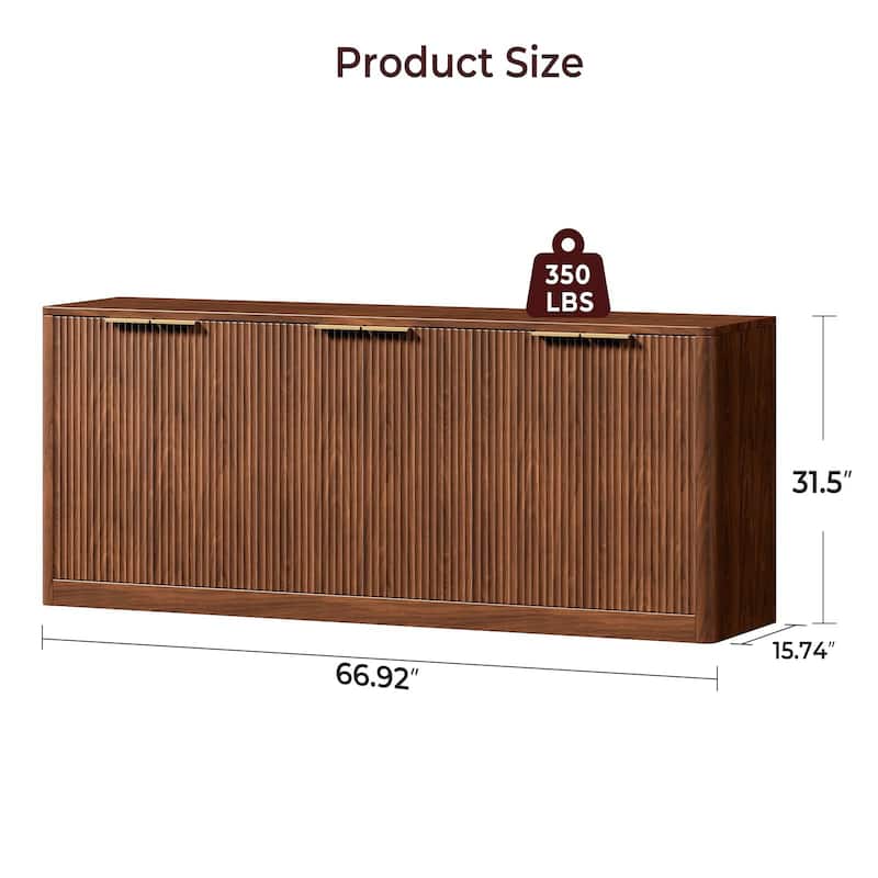 67" Fluted Buffet Cabinet Sideboard with Storage, Large Credenza with 6 Doors