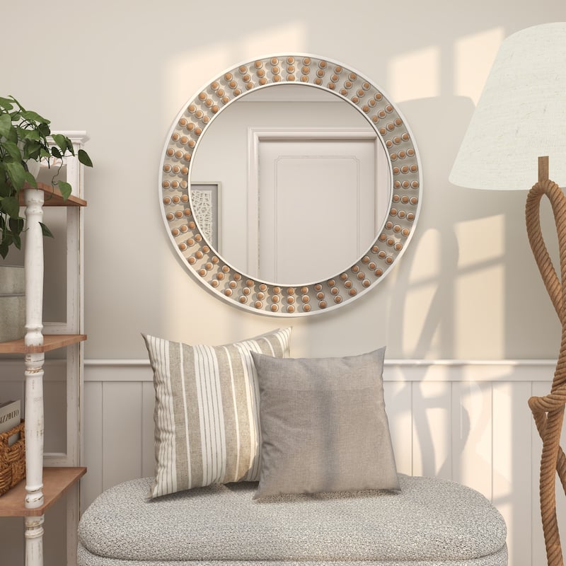 Contemporary Metal Wall Mirror with Beaded Detailing - White or Black