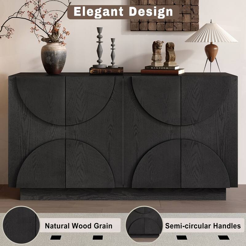 Wood Sideboard Cabinet with Semi-Circular Handles and Adjustable Shelves