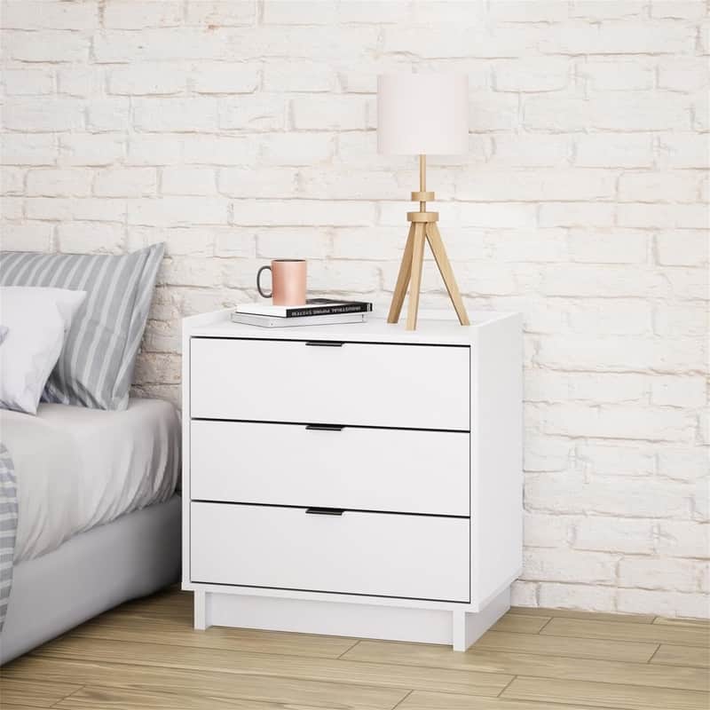 Traditional Tall Nightstand Side Table with 3 Drawers