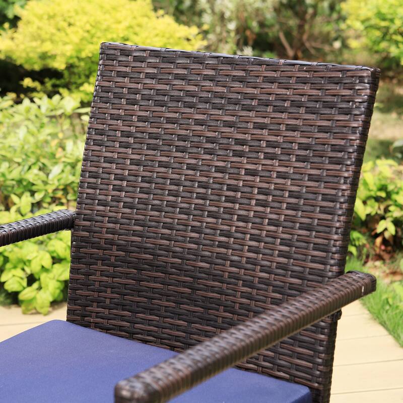 MAISON ARTS 7-Piece Patio Dining Set Printed Wood-grain Table & Rattan Dining Chairs