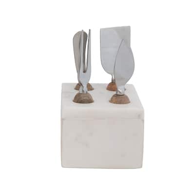 Stainless Steel Cheese Servers with Wood Handles - 5.3"L x 4.0"W x 6.5"H