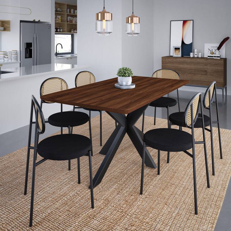 Ravenna Modern 63" Rectangular Dining Table with Solid Wood Top & X-Shape Metal Legs for Home Kitchen Dining Room