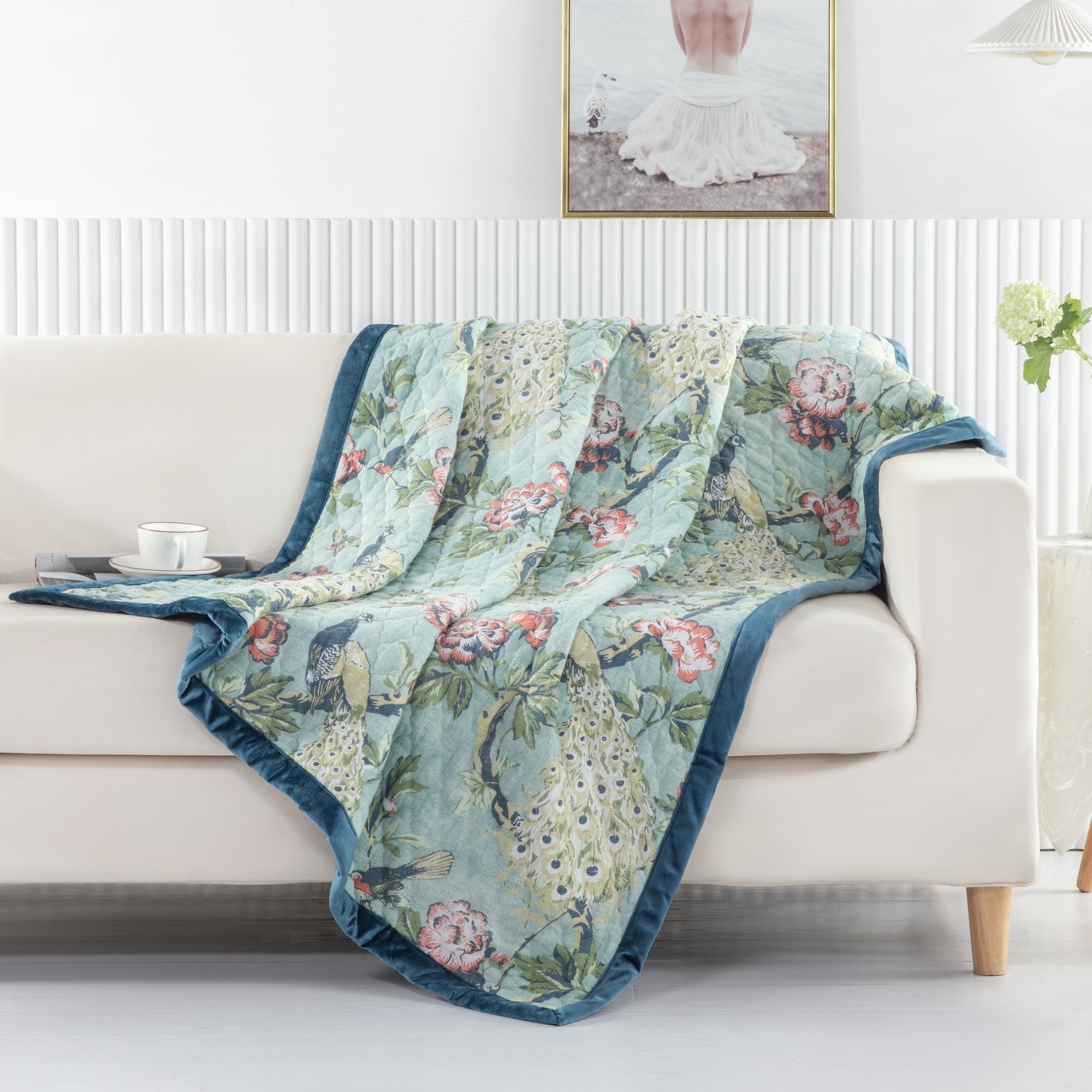 Greenland Home Fashions Pavona Quilted Throw Blanket with Velvet Borders