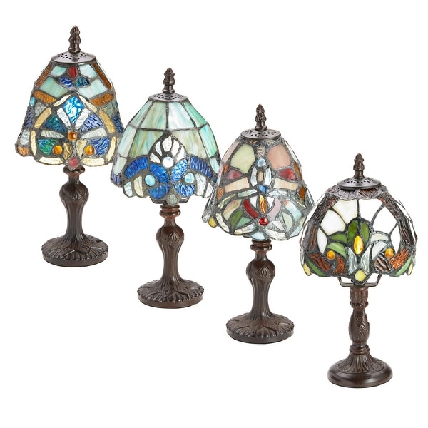 River of Goods Set of 4 Family Favorites Stained Glass Mini Accent Lamps