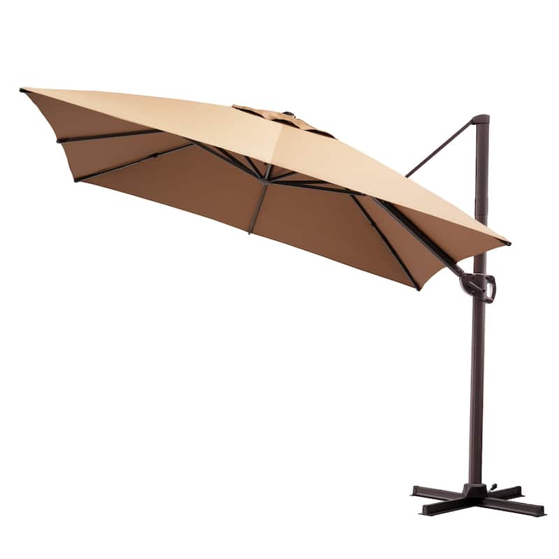 9 x11 FT LED Lighted Patio Cantilever Umbrella Double Top with Weighted Base