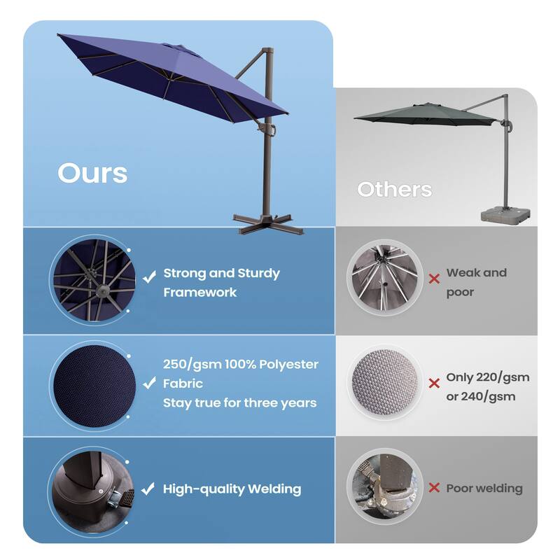 Outdoor 10 x 13 FT Shade Canopy Patio Cantilever Offset Umbrella with Base