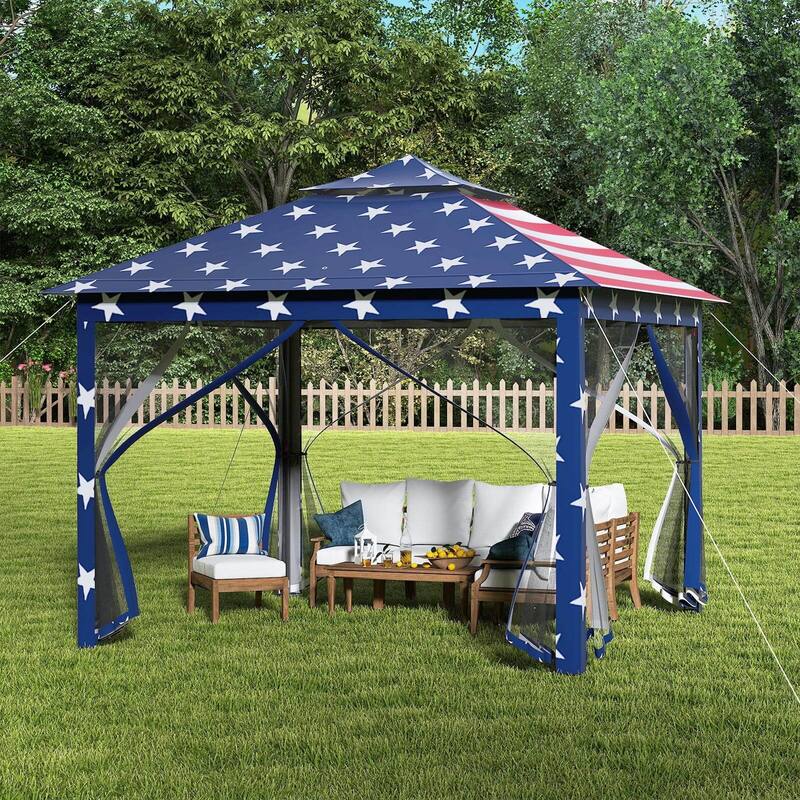 Costway 11'x11' 2-Tier Pop-Up Gazebo Tent Portable Canopy Shelter