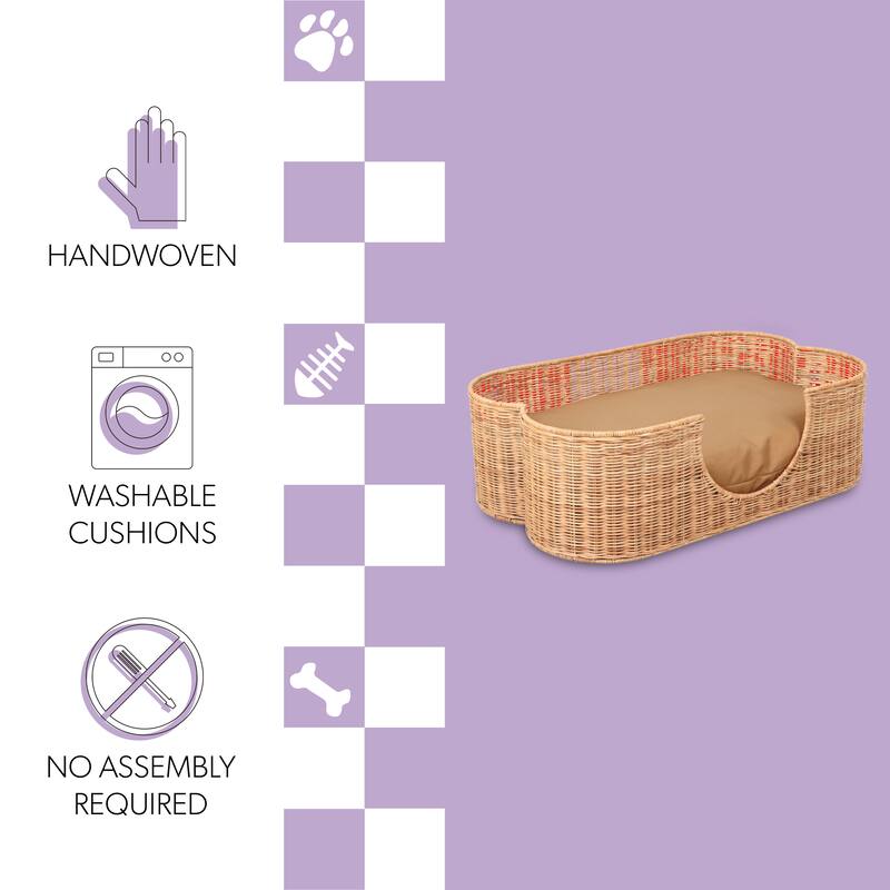 Scallop Rattan Dog Bed with Machine Washable Cushion