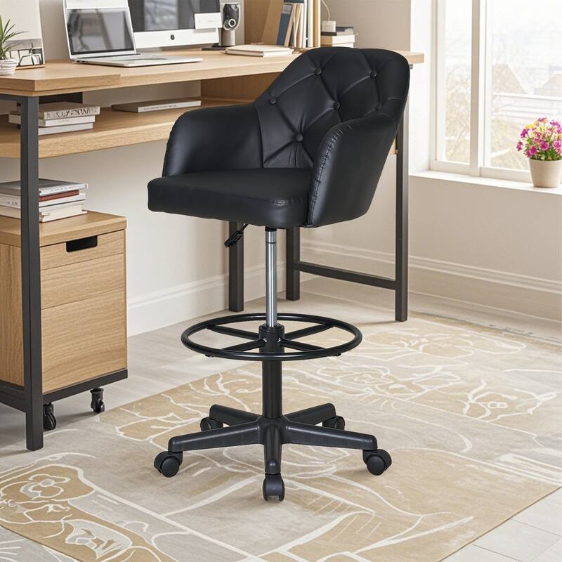 VECELO Swivel Wingback Tilting Drafting Chairs 32.28"-40.16" Adjustable Height Diamond Tufted Back Naihead Home Office Chairs