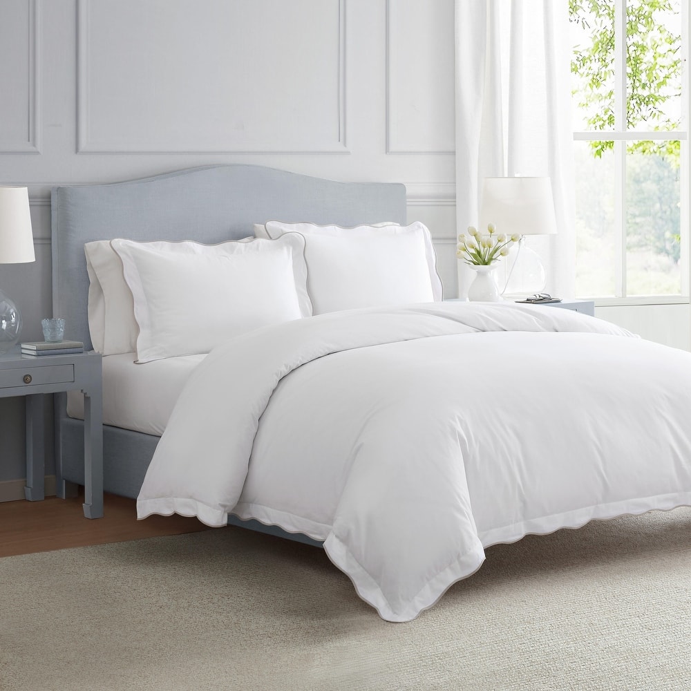 Martha Stewart Simple Scallop Cotton Duvet Cover Set