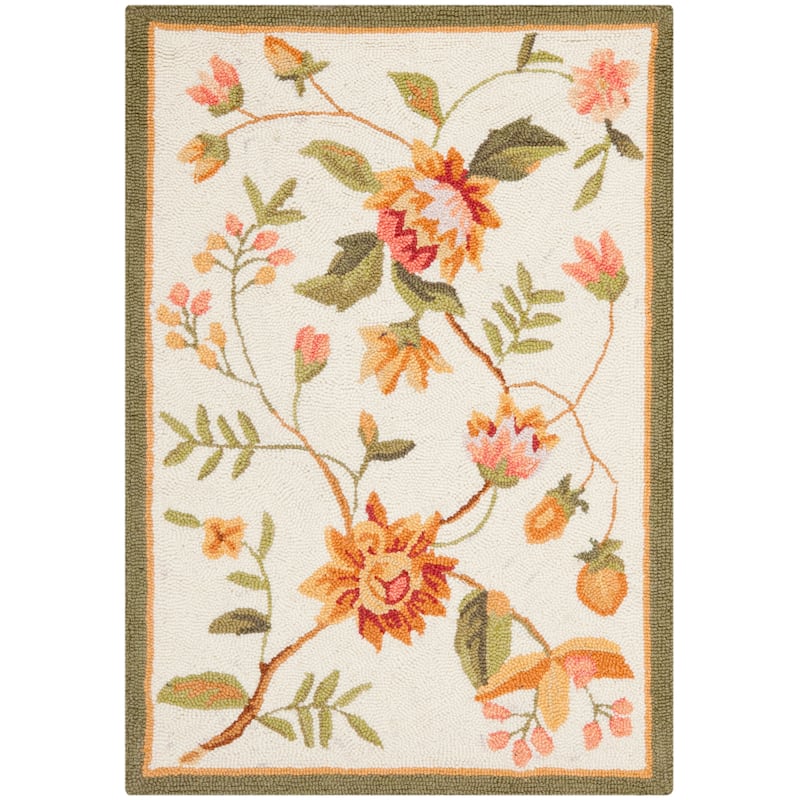 SAFAVIEH Handmade Chelsea Rodovica Floral French Country Wool Rug - 1'8" x 2'6" - Ivory