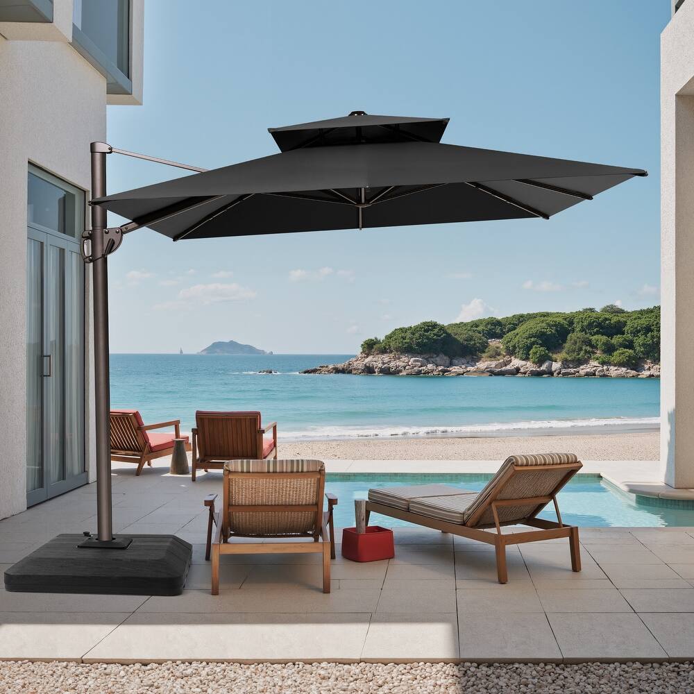 Outdoor 9 x 11.5 FT Patio Dual Top Cantilever Umbrella with 4-Piece Fillable Weighted Base