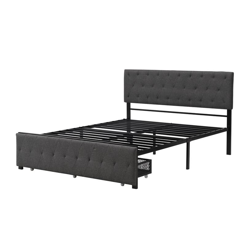 Storage Bed Metal Platform Bed with a Big Drawer